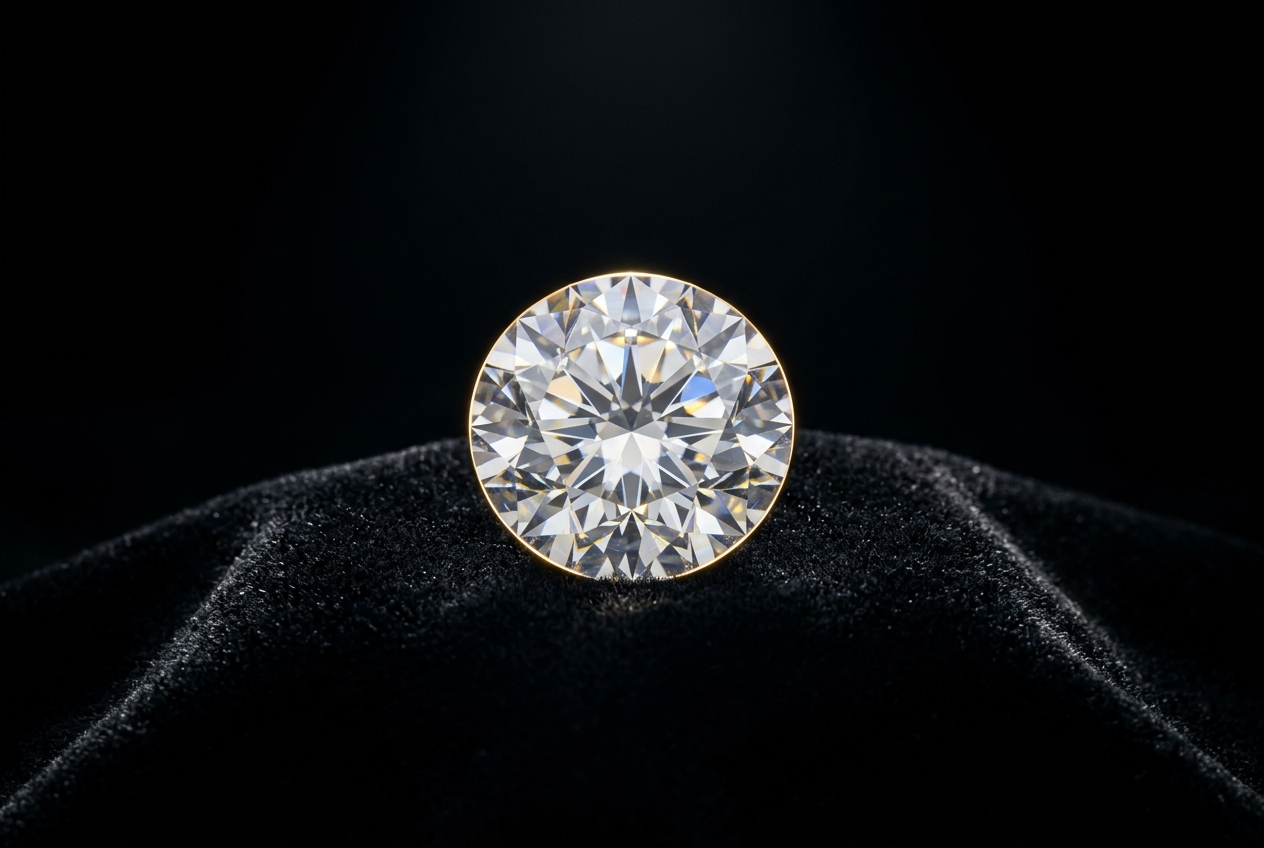 Round brilliant lab grown diamond – IGI certified CVD solitaire on black velvet at Padmavati Gem & Jewelss, Hyderabad